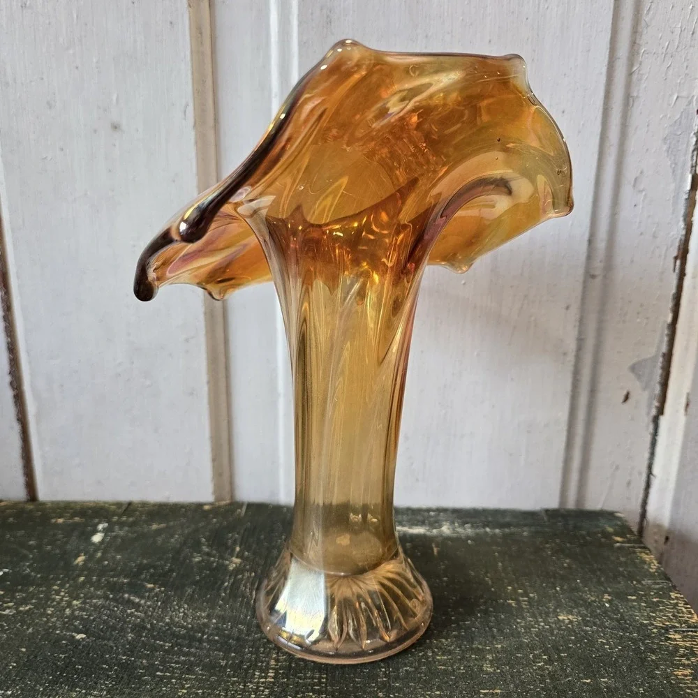Vintage Imperial CARNIVAL GLASS Marigold JACK-IN-THE-PULPIT 8.25